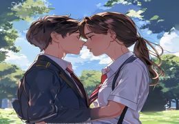 亲吻姐姐男主角插图，普通高中生形象，表情略带羞涩，身着制服站在校园操场，画面青春气息浓郁